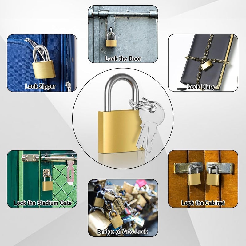 Faburo 8pcs Solid Brass Padlock with Key, Small Pad Lock with Key, Padlocks with 24 Same Keys, Storage Lock Shackle for Locker Outdoor Indoor Use - Image 4